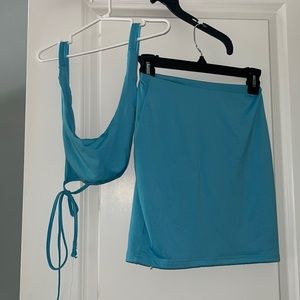 Baby blue two piece skirt set